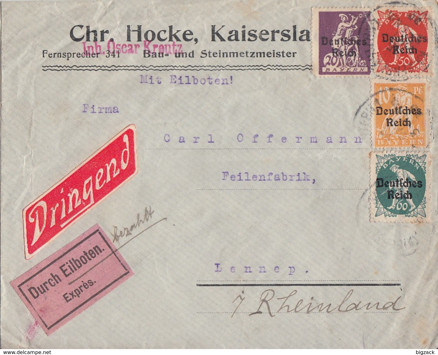 DR Brief Eilbote Mif Minr.120,122,125,126 Kaiserslautern - Briefe U. Dokumente