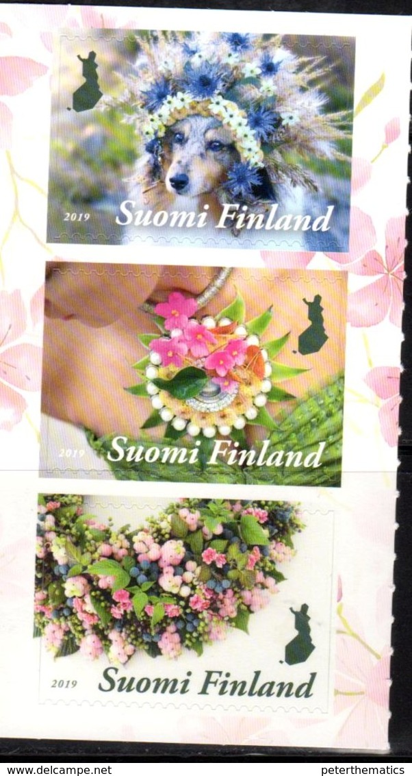 FINLAND, 2019, MNH, FLORAL ARTESTRY, FLOWERS,  DOGS, 3v - Hunde