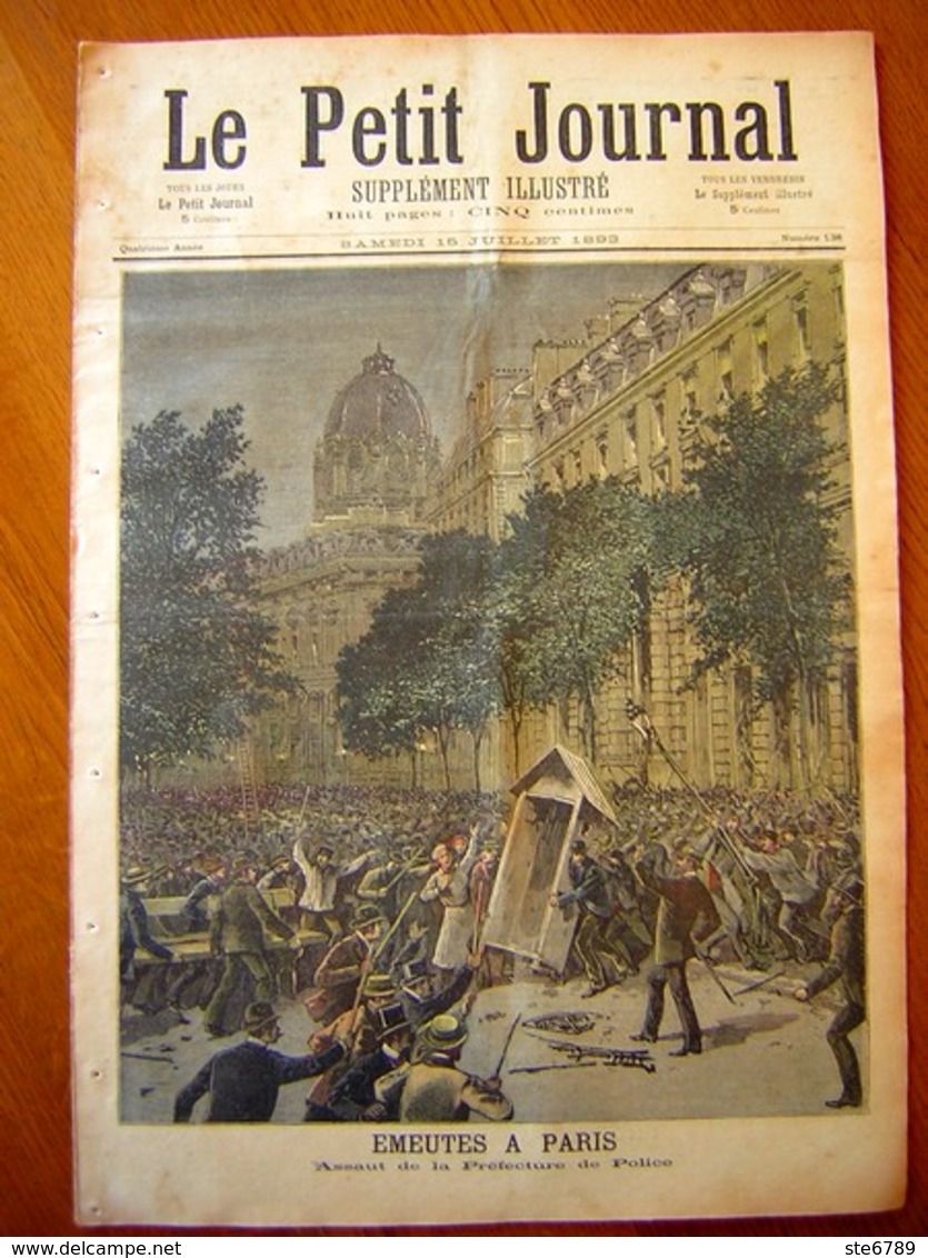 LE PETIT JOURNAL 1893 N° 138 Emeutes à Paris Préfecture Police , Emeutes à Strasbourg Place Kébert Polizei - 1850 - 1899