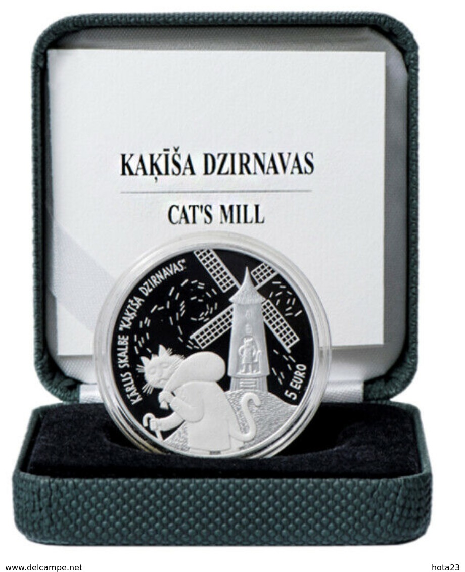 2019 LATVIA LETTLAND SILBER MÜNZE 5 EURO Katzen ,Mühle , CAT , MILL PROOF - Latvia