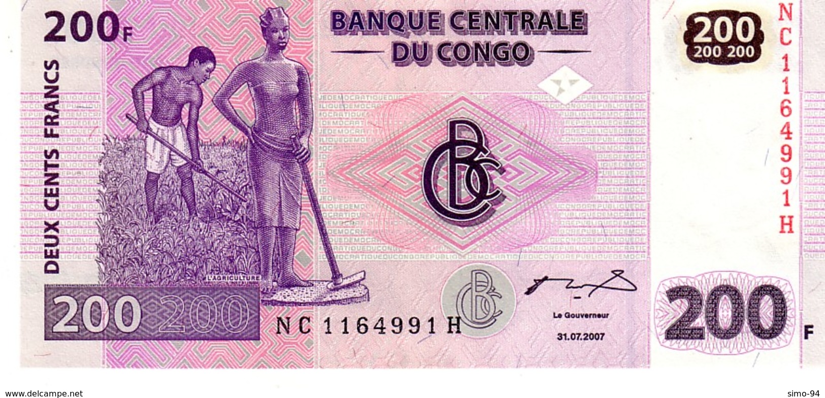 Congo Republic Democratic P.99 200 Francs 2007 Unc - Repubblica Democratica Del Congo & Zaire