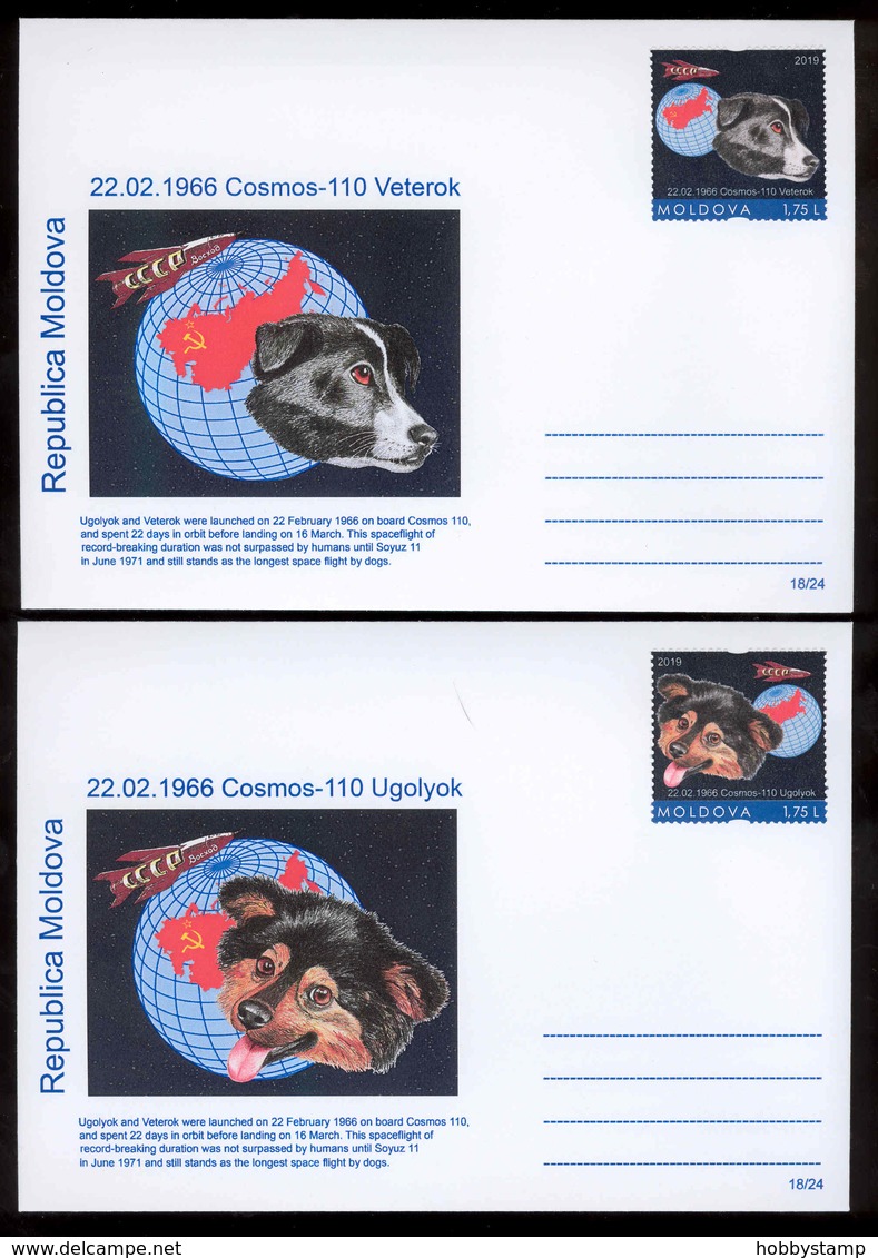 Moldova 2018 Space Dogs Ugolyok & Veterok Set Of 2 Envelopes With Personalized Stamp №18 - Moldova