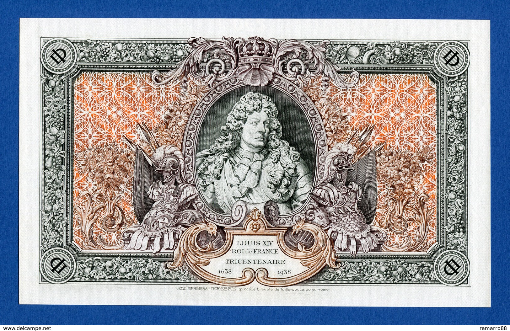 France - E. Desfossés - King Louis XIV 300 Years 1938 Very Rare Specimen Test Note Unc- - Fictifs & Spécimens