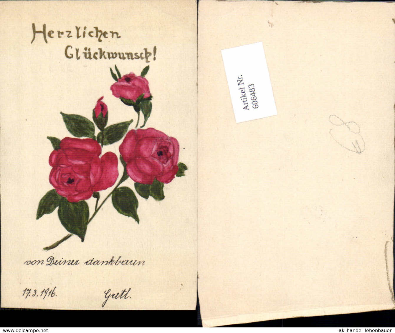 606483,tolle Handgemalte K&uuml;nstler AK Handgemalt Rosen Blumen - Sonstige & Ohne Zuordnung