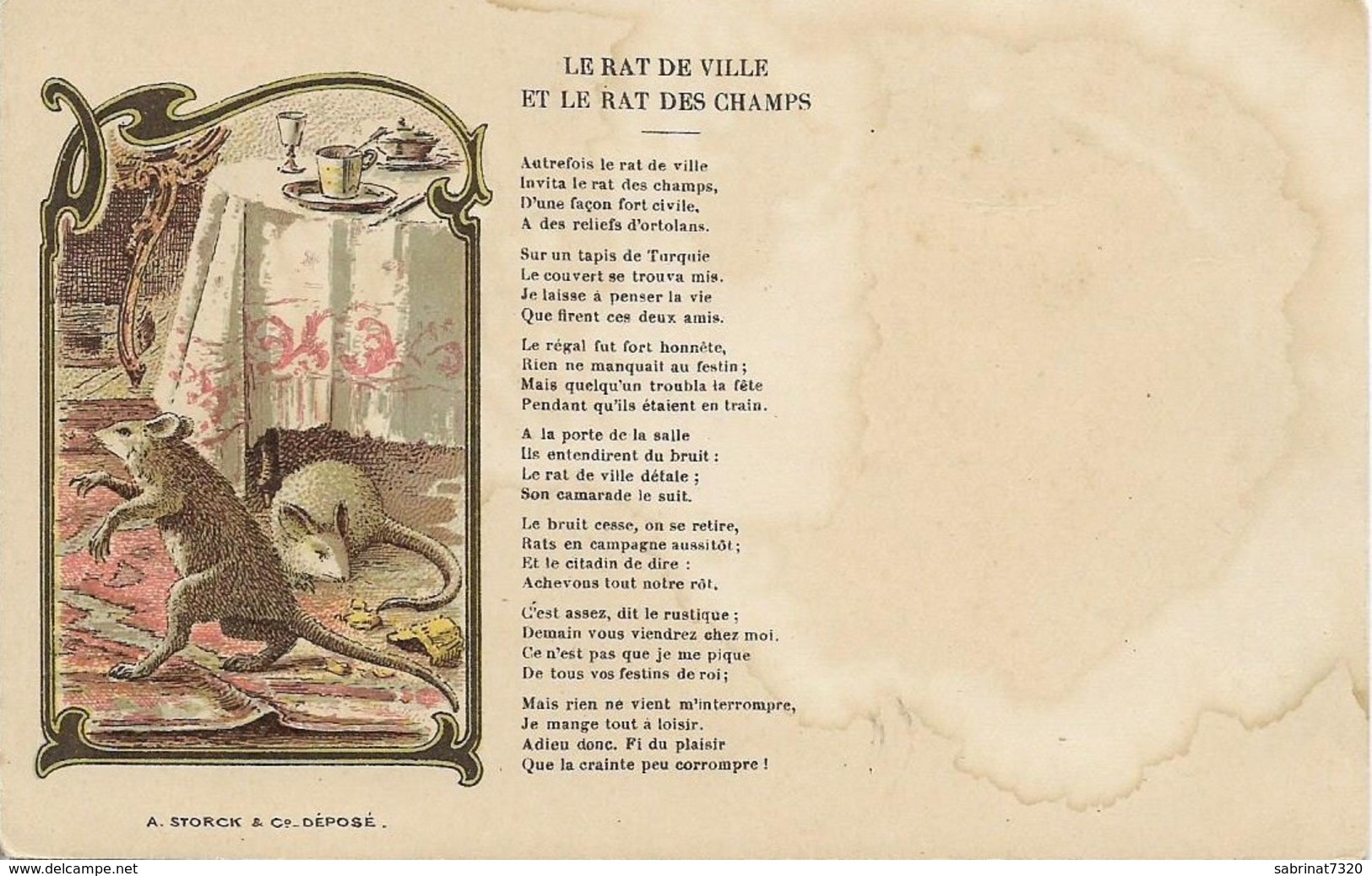 RAT DE VILLE ET LE RAT DES CHAMPS , ILLUSTRATEUR : A. STORCK & C° - Déposé - Otros & Sin Clasificación