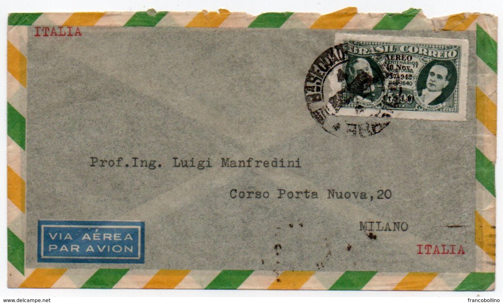 BRASIL/BRESIL - AIR MAIL COVER TO ITALY / THEMATIC STAMP-THE 5th ANNIVERSARY OF THE NEW CONSTITUTION OVERPRINT - Storia Postale