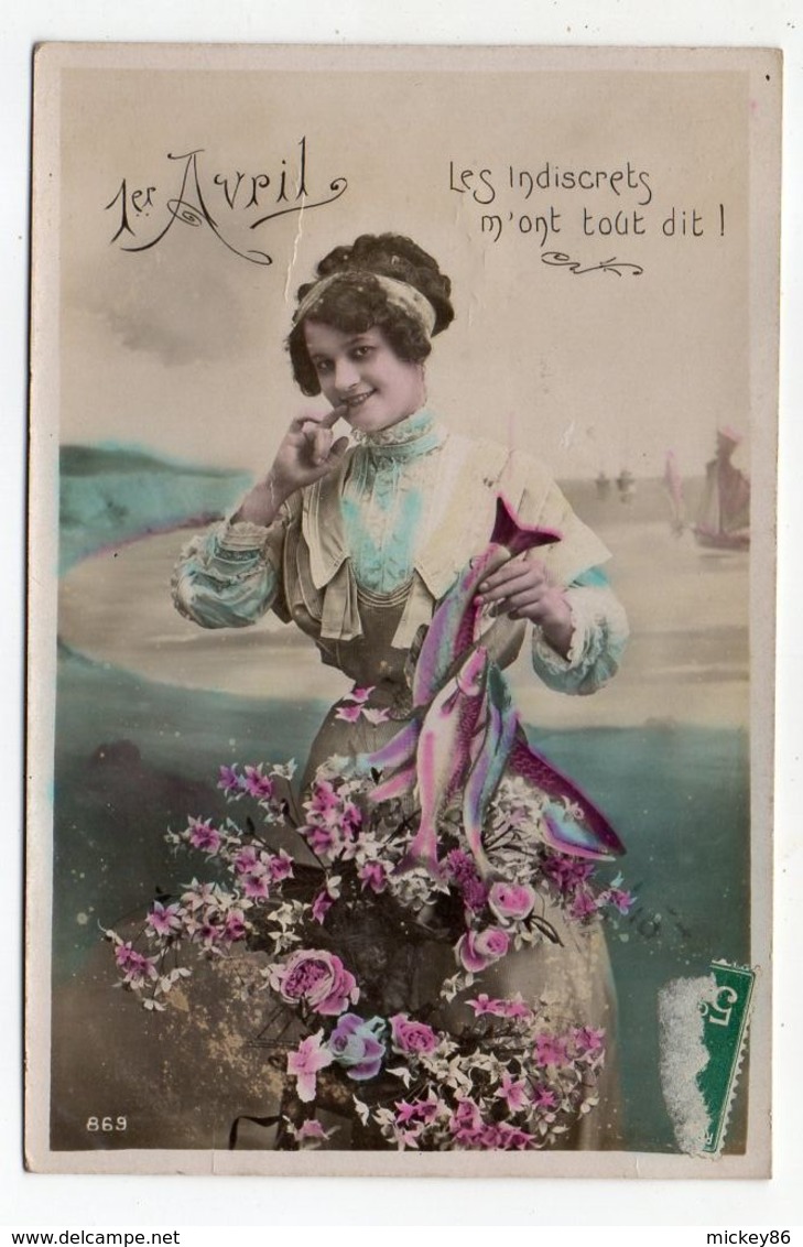 1er  AVRIL -- Femme Et Poissons ( Jolie Robe,fleurs ) - 1° Aprile (pesce Di Aprile)