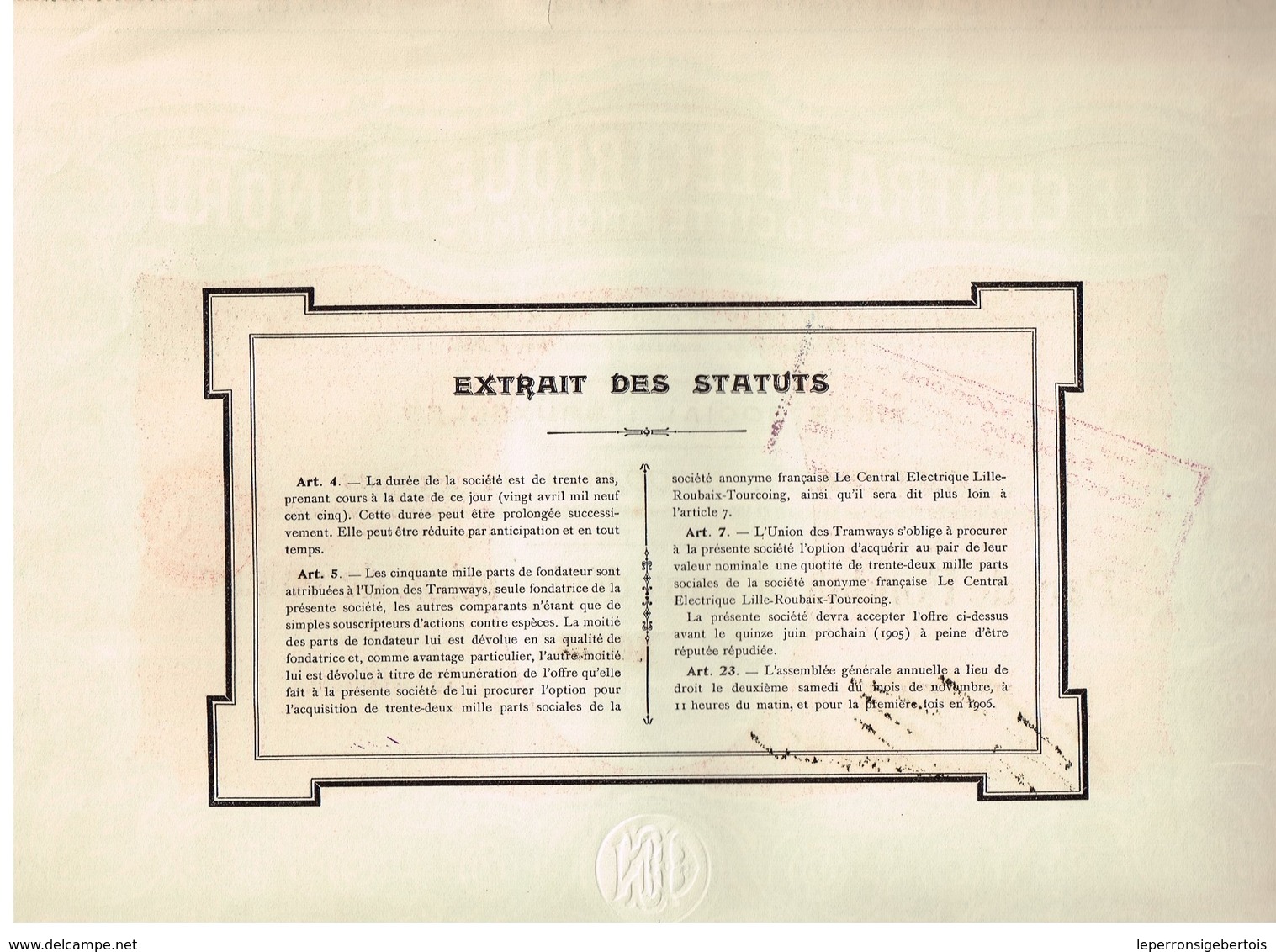 Titre Ancien - Le Central Electrique Du Nord Société Anonyme  - Titre De 1905 - N° 40099 - Electricité & Gaz