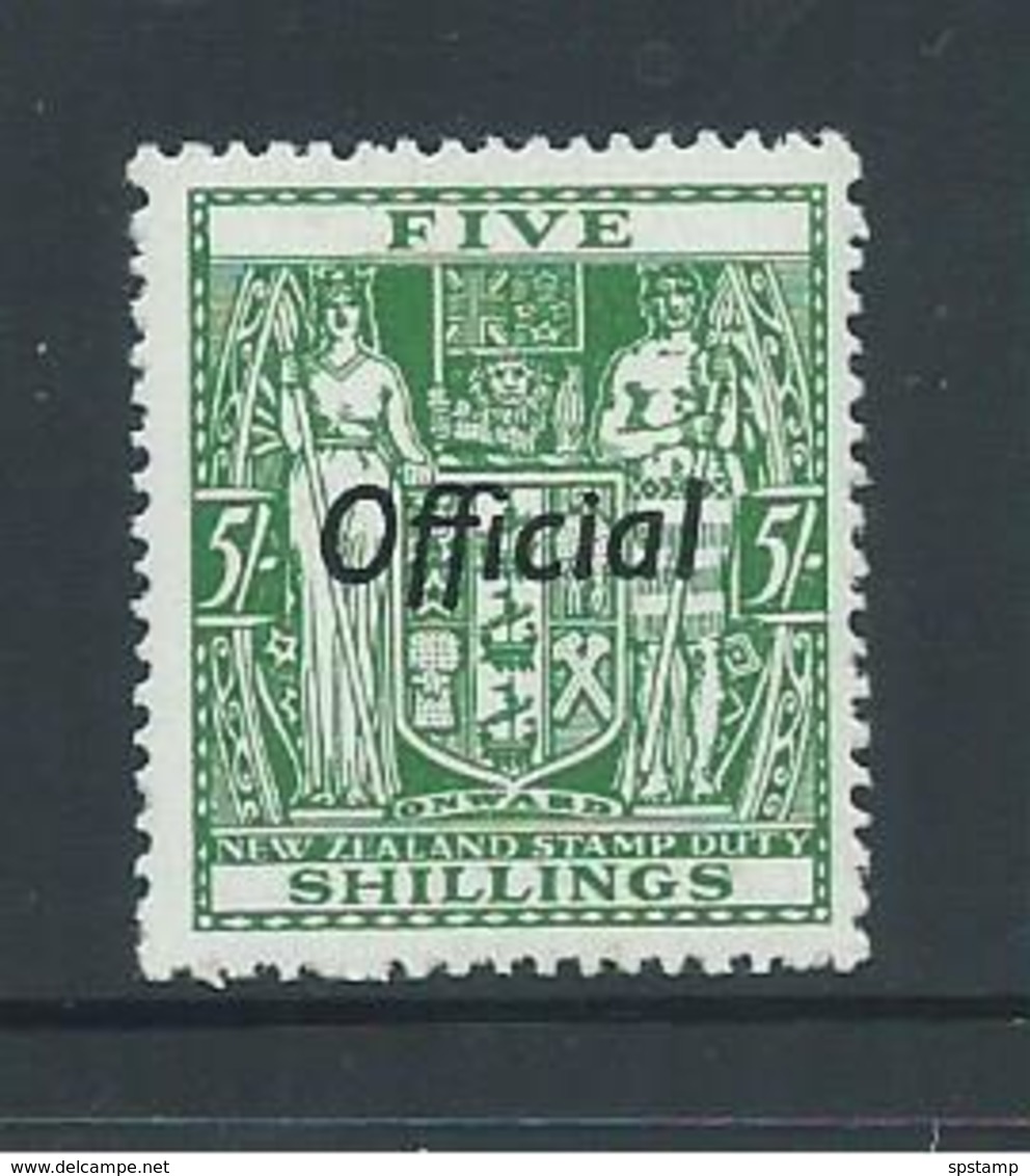 New Zealand 1944 Official Overprint On 5 Shilling Arms Postal Fiscal MLH - Officials