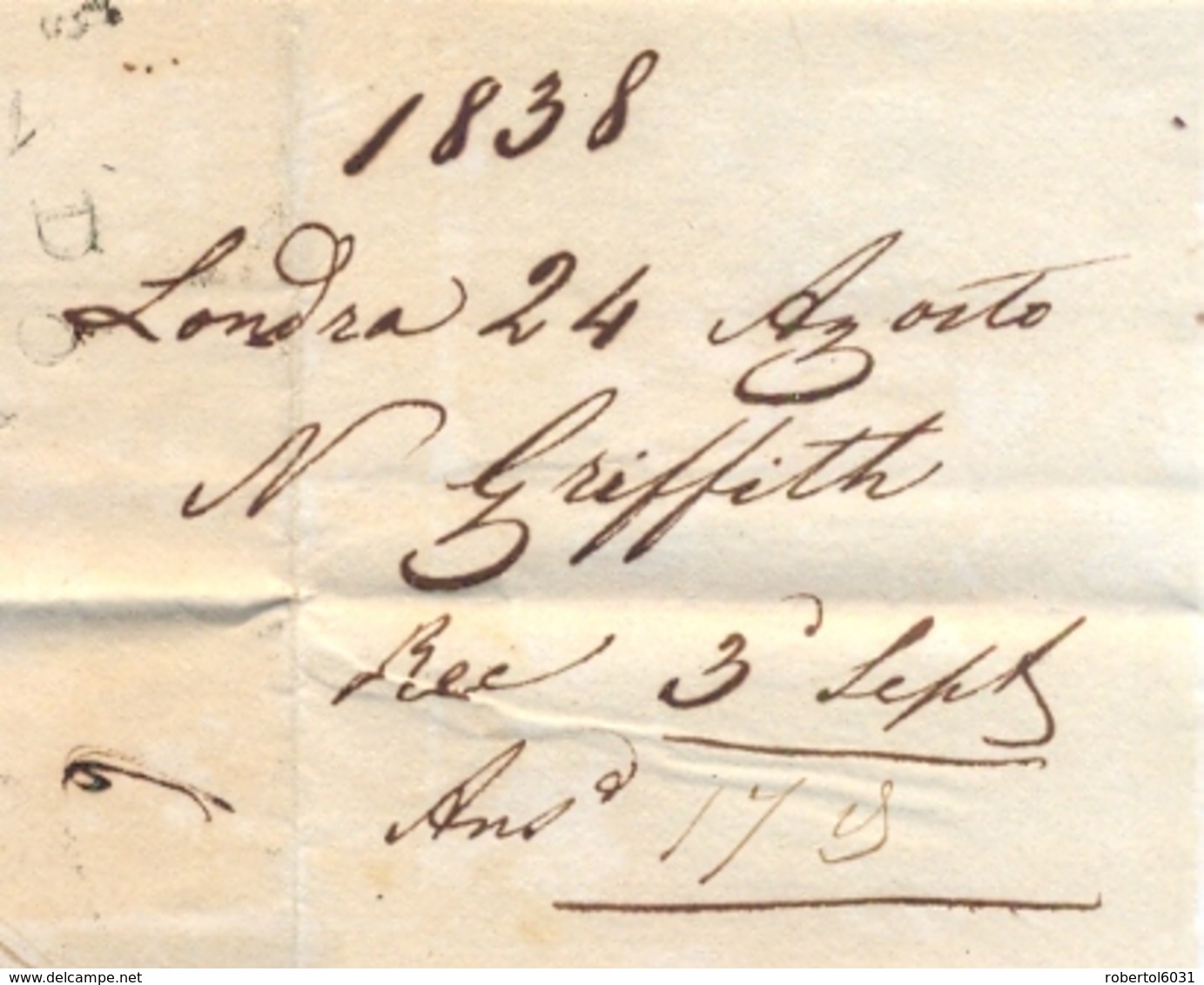 Gran Bretagna 1838  Sovracoperta Da Londra Per Livorno Via Francia - ...-1840 Voorlopers