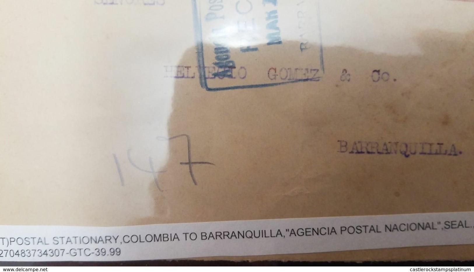 L) 1925 COLOMBIA, POSTAL STATIONARY, COLON, TRES CENTAVOS, BLUE, FIRST PANAMERICAN POSTAL CONGRESS, COLOMBIA TO BARRANQU - Colombia