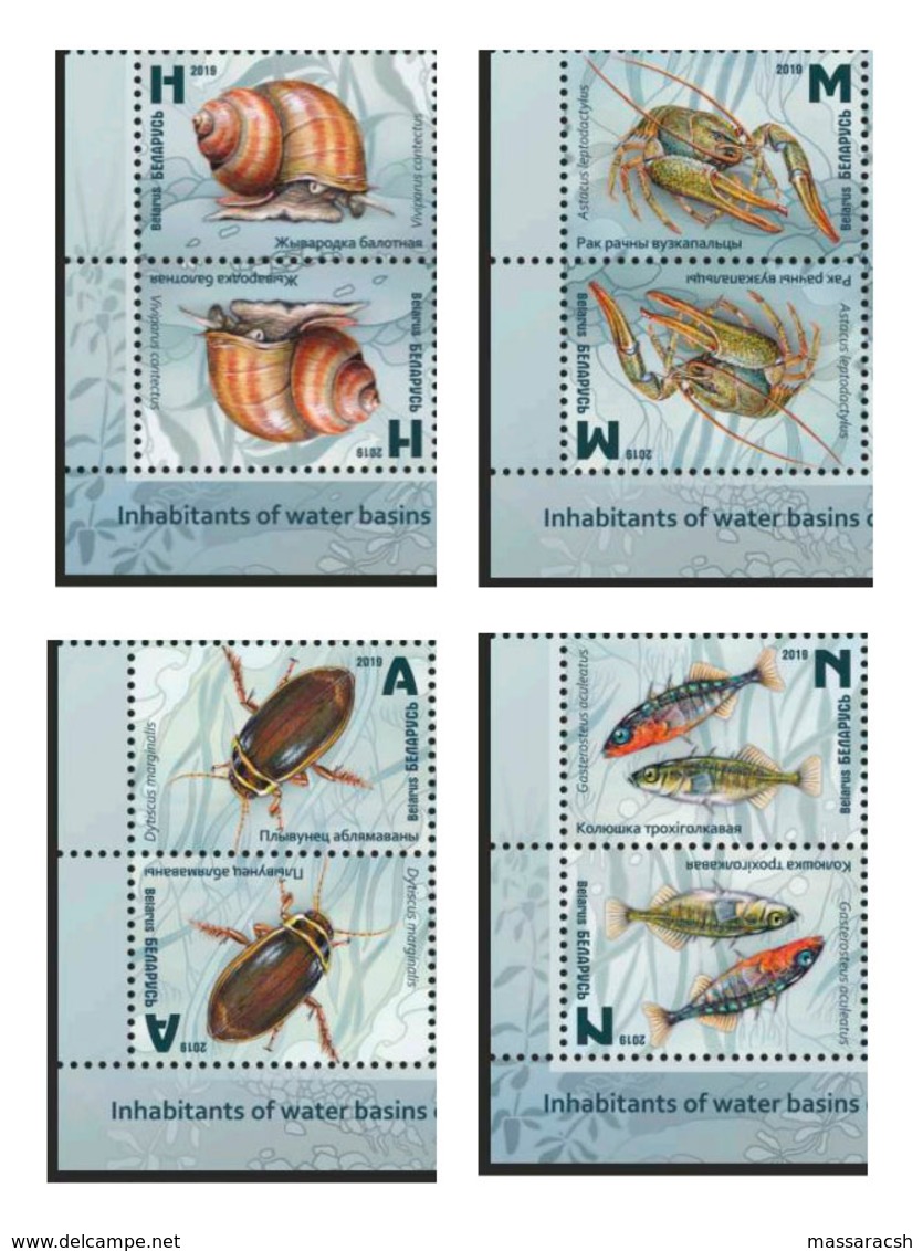 Belarus 2019 Inhabitants Of Water Basins Of Belarus 8 Stamps - Vita Acquatica