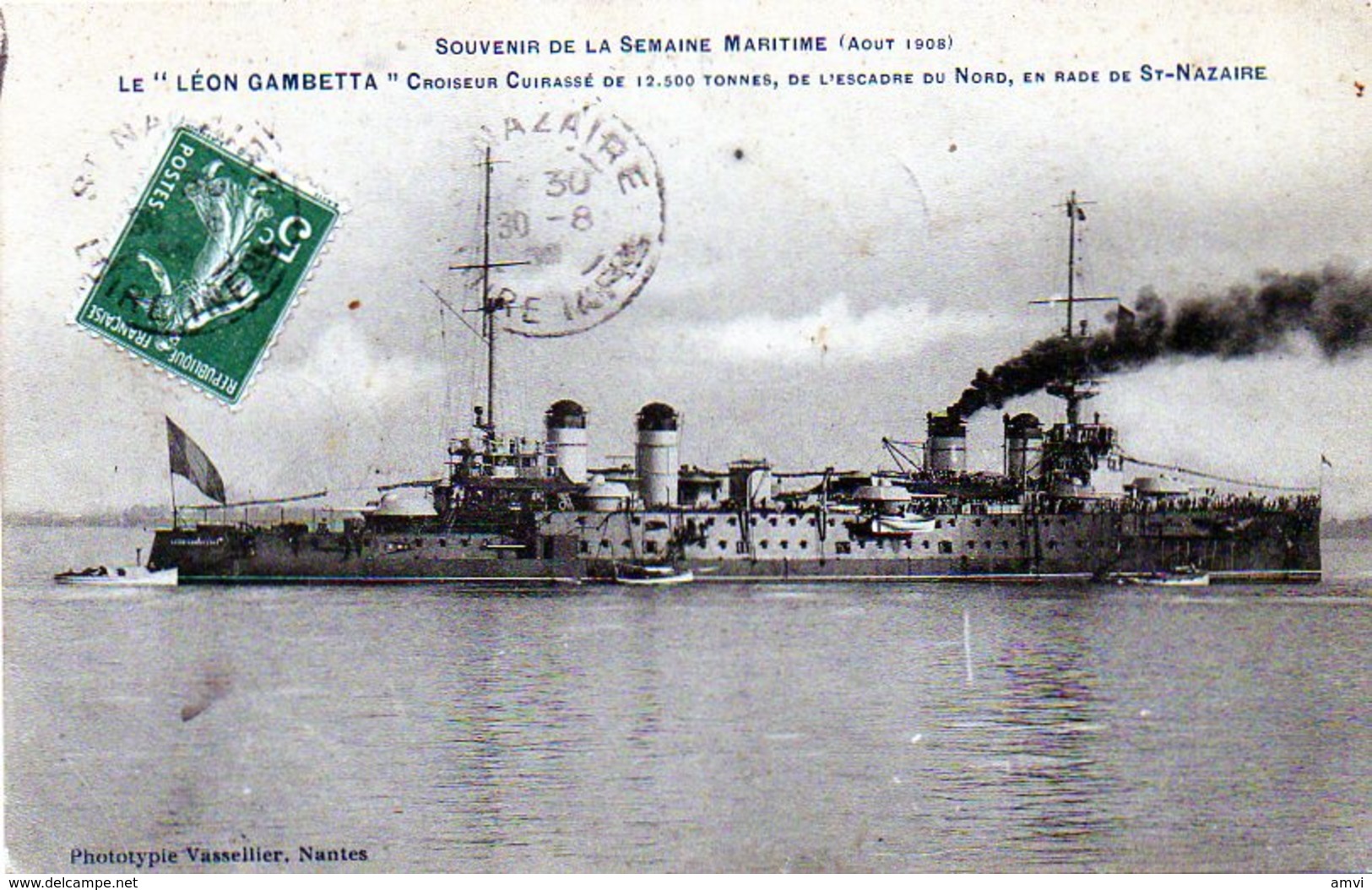 0002 -  Semaine Maritime Aout 1908, Le Léon Gambetta En Rade De St Nazaire Cad Saint Nazaire Cad Besançon 1908 - Oorlog