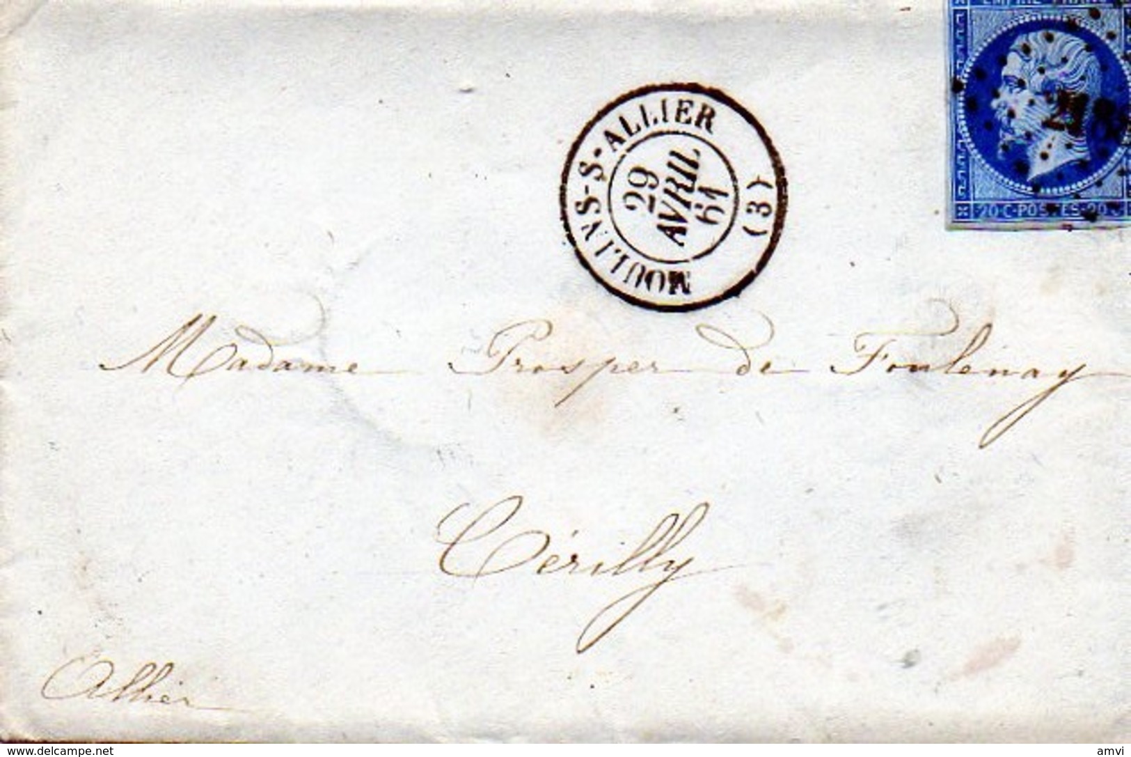 0003 - De FOULENAY LAC Napoleon III 20 Ctmes Be 14  1861 Cachet MOULINS SUR ALLIER - PC 2188 - 1849-1876: Période Classique