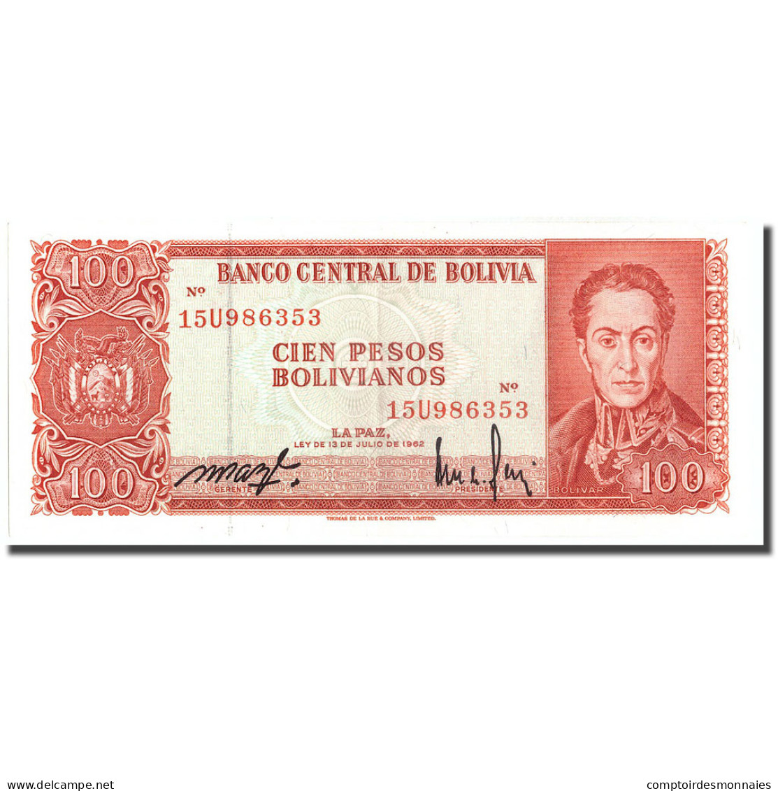 Billet, Bolivie, 100 Pesos Bolivianos, 1962, 1962-07-13, KM:164A, SUP+ - Bolivië