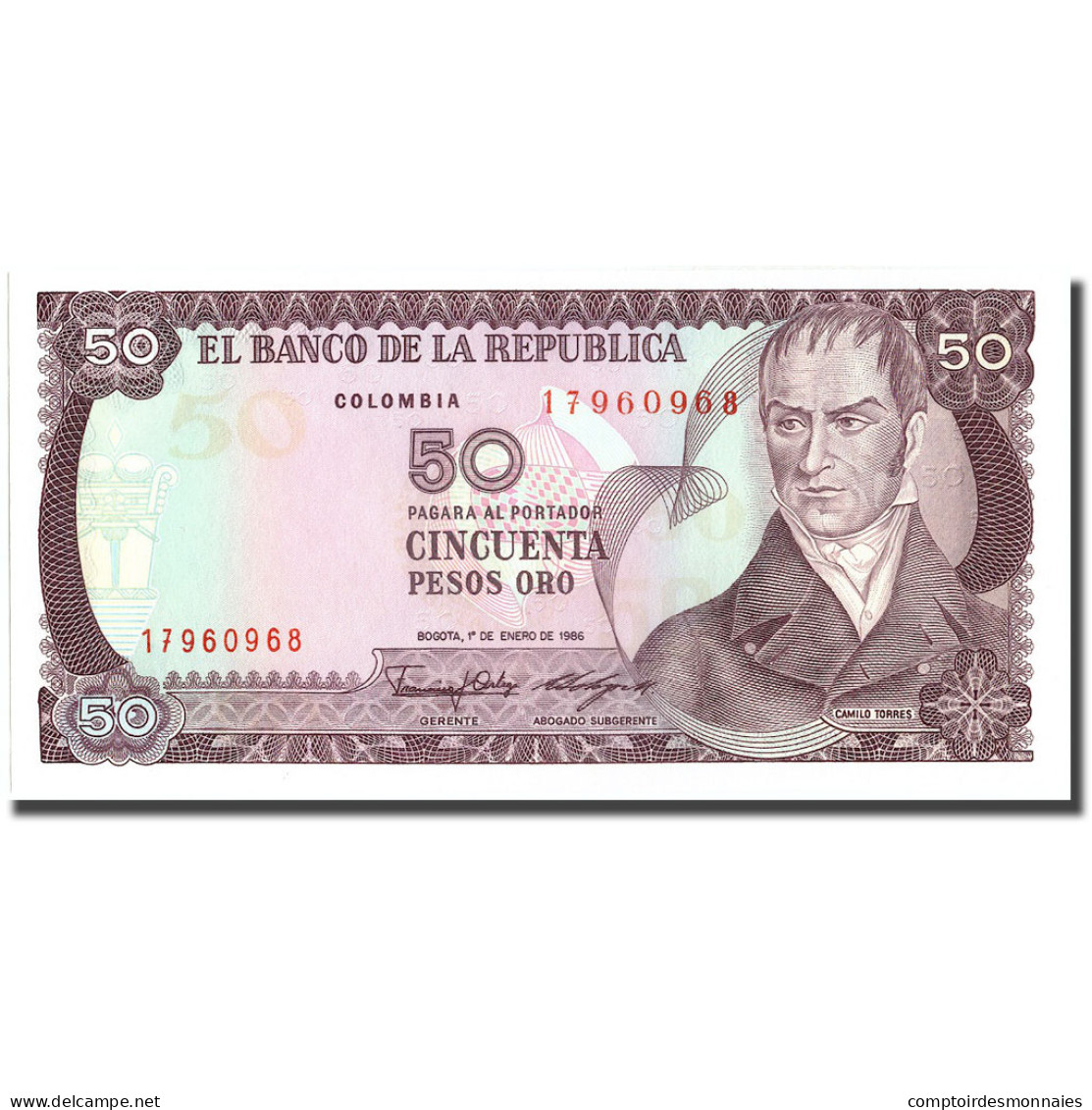 Billet, Colombie, 50 Pesos Oro, 1986, 1986-01-01, KM:425b, NEUF - Colombia