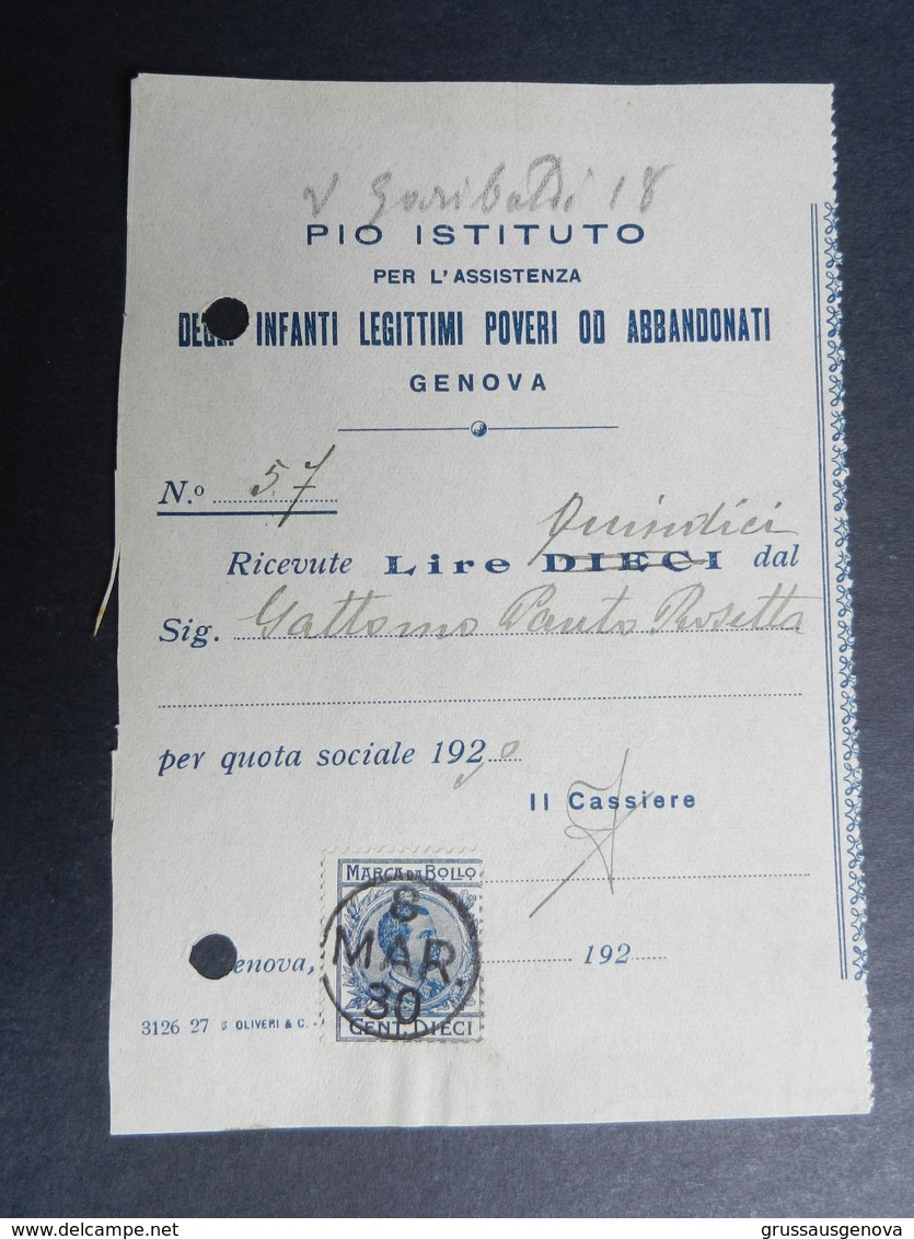 19917) GENOVA PIO ISTITUTO ASSISTENZA DEGLI INFANTI LEGITTIMI POVERI OD ABBANDONATI 1931 ALTRA - Italia