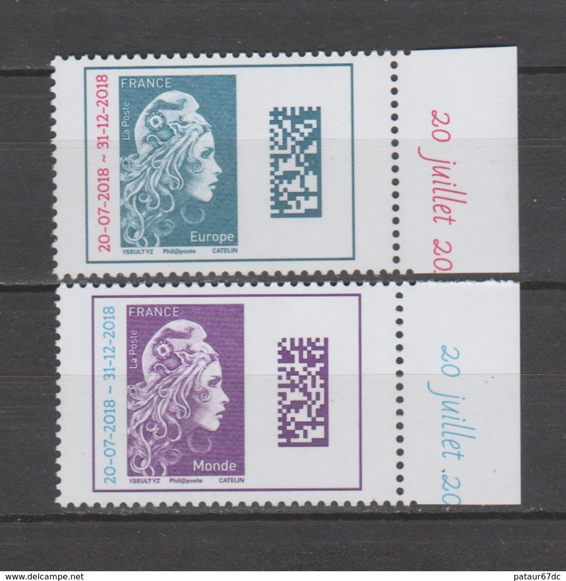 FRANCE / 2018 / Y&T N° 5270/5271 ** : Marianne L'engagée (surchargées) TVP Europe/Monde X 1 Paire BdF D (inscriptions) - Unused Stamps