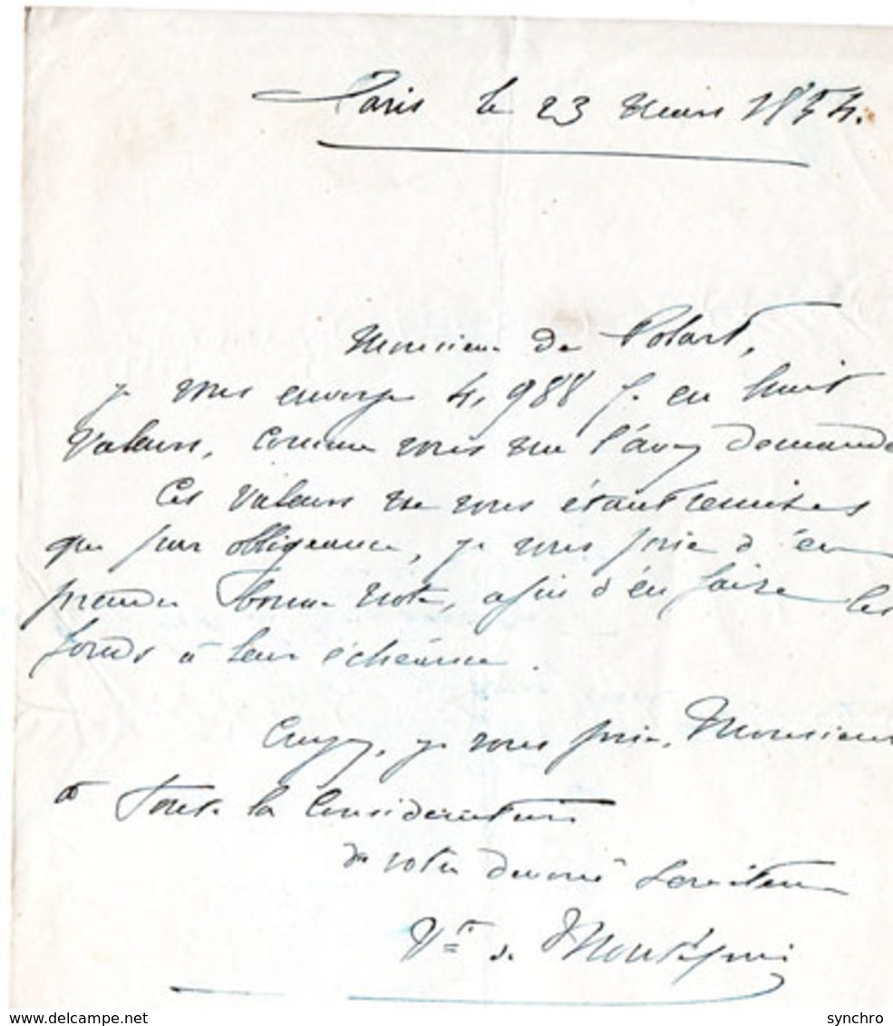 Lettre De  ,Xavier Montepin Romancier  1823-1902 - Historical Documents