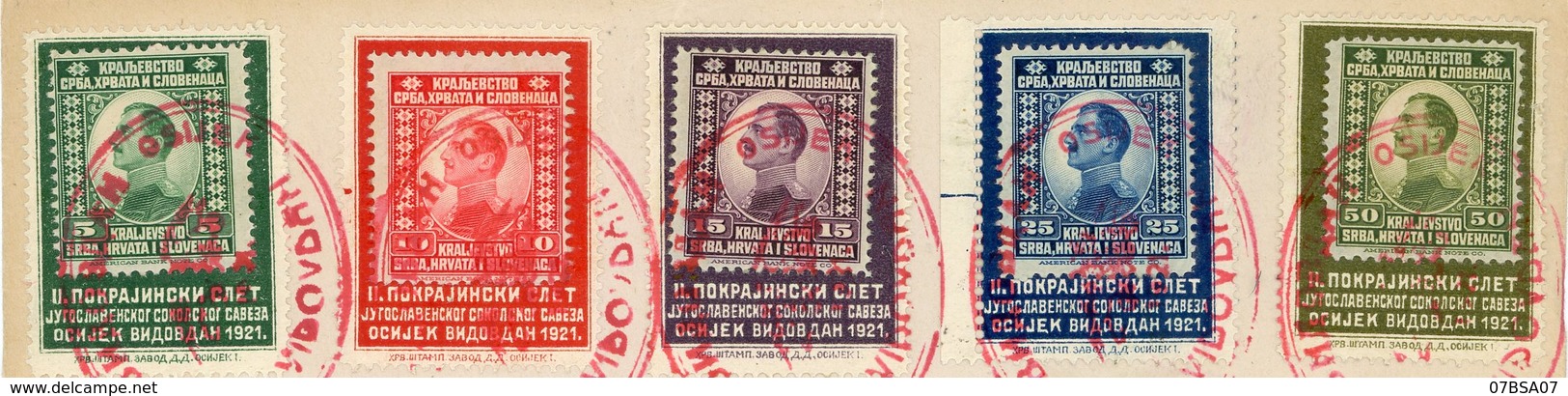 PORTE TIMBRE X 6 . YOUGOSLAVIE ENV 1921 LETTRE RECOM OSIJAK SCOUT JAMBOREE 1921 POSTER STAMPS II POKRAJINSKI SLET SOKOLS - Lettres & Documents