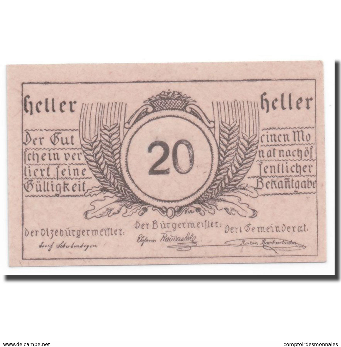 Billet, Autriche, Munderfing, 20 Heller, Maison, SPL, Mehl:633a - Autriche