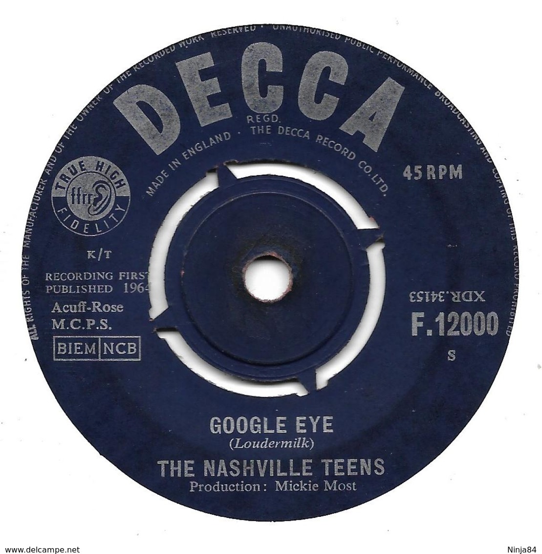 SP 45 RPM (7")   The Nashville Teens ‎ "  Google Eye  "  Angleterre - Blues