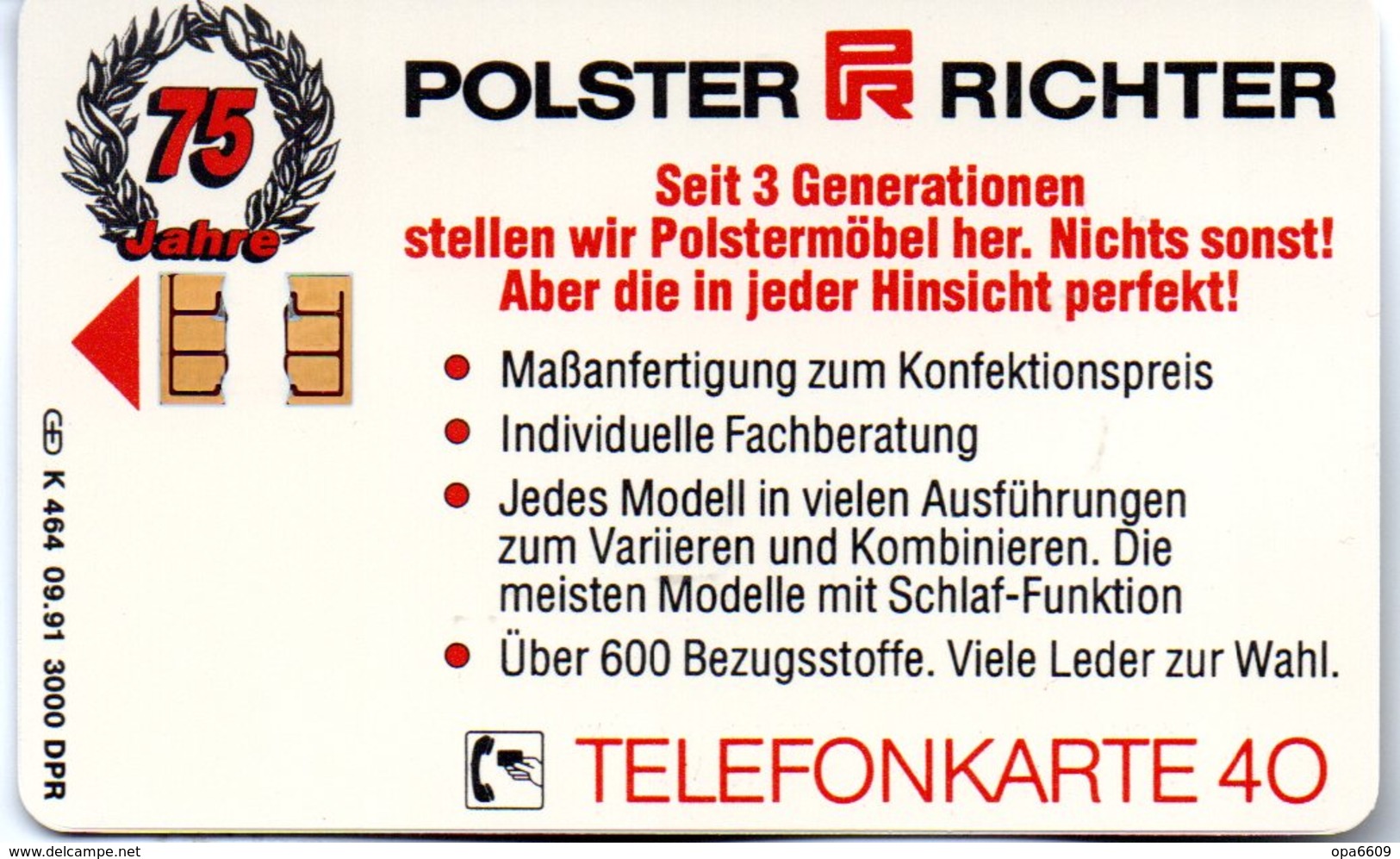 (Gm3) BRD Telefonkarte 1991 (40) Ungebraucht "POLSTER RICHTER" - Sonstige & Ohne Zuordnung