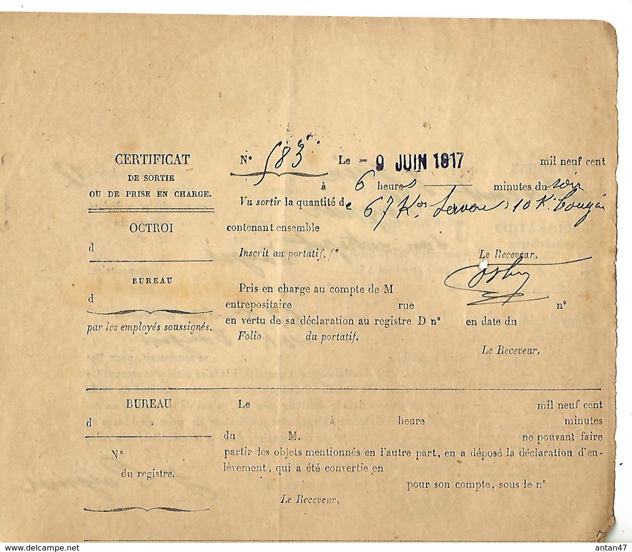 Déclaration D'enlèvement / Certificat De Sortie / OCTROI 1917 / 67 Kgs Savon & 10 Kgs Bougies à MIRECOURT 88 - 1914-18