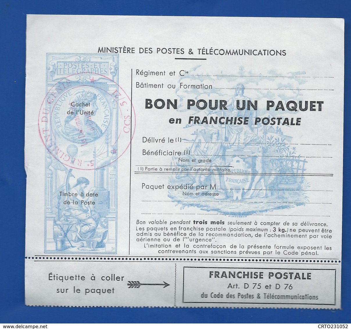 Feuillet N°15  Bon Pour Un Paquet En Franchise Militaire    Neufs - Military Postage Stamps