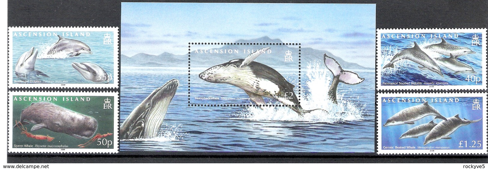 Ascension Island 2009 Whales & Dolphins + MS MNH CV £13.55 - Ascension