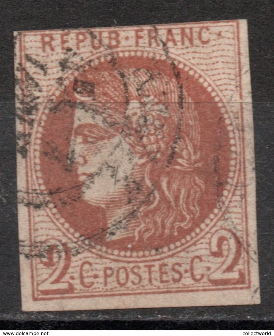 FRANCE Oblitéré N° 40B Emission De Bordeaux 2 Centimes - 1870 Bordeaux Printing