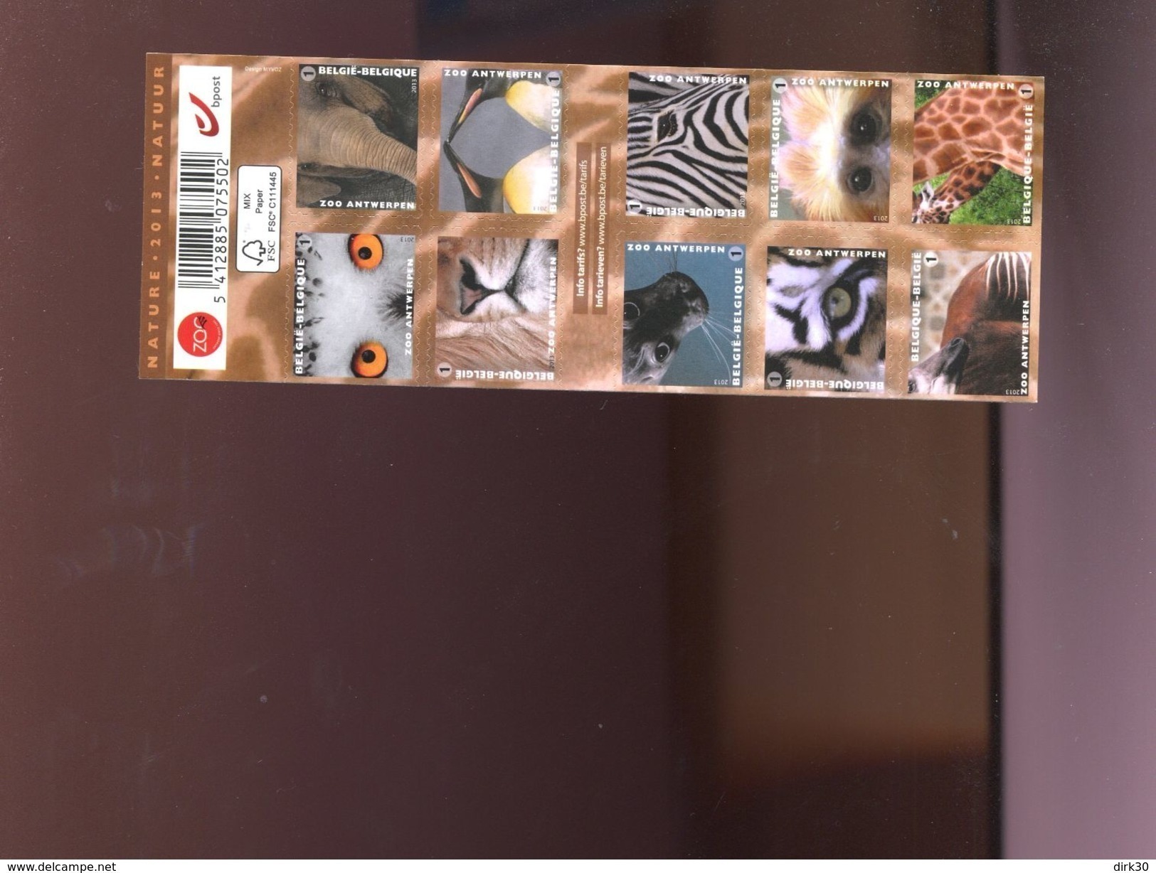 Belgie Boekje 2013 B140 ZOO ANtwerp Birds Owl Elephant Lion Pinguin Seal Tigre Zebra Okapi Giraffe Ape MNH 4340/49 - Zonder Classificatie