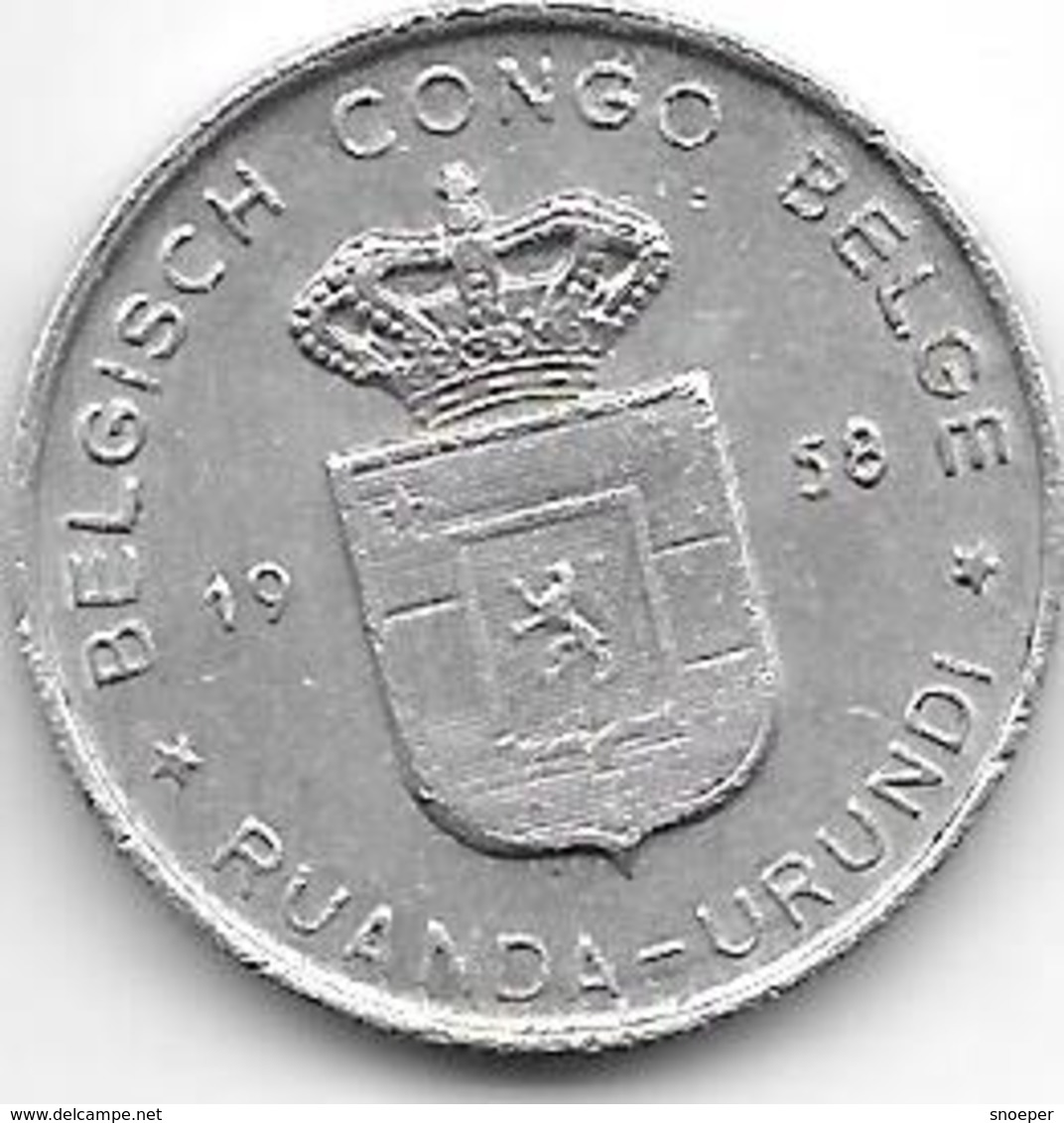 Belgium Congo 1 Franc  1958   Km 4   Vf+ - 1951-1960: Baudouin I