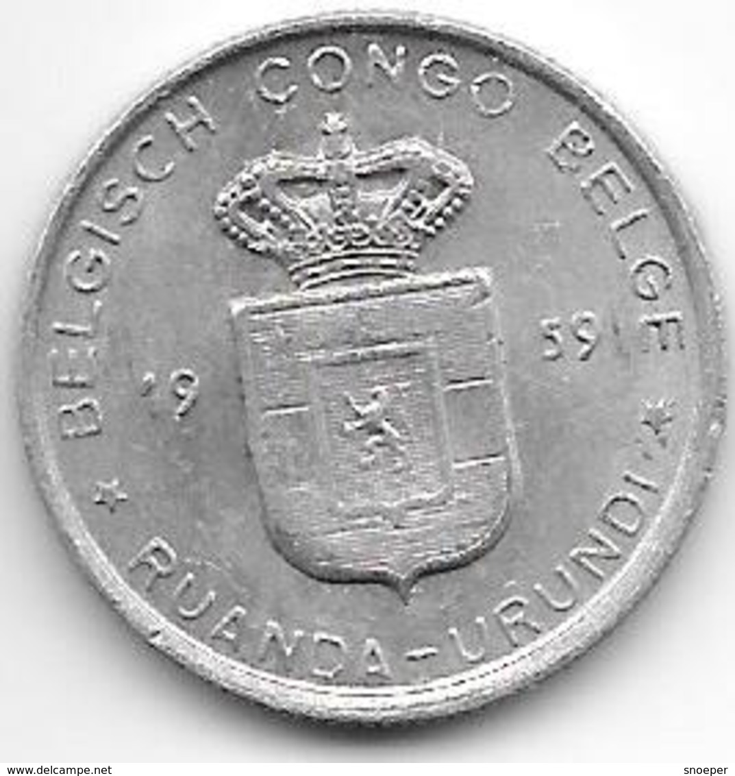 Belgian Congo Ruanda-urundi  1 Franc 1959  Km 4  Xf+ - 1951-1960: Baudouin I