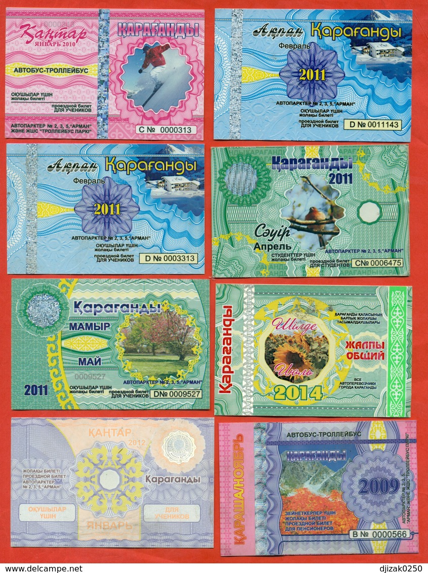 Kazakhstan . City Karaganda. Lot Of Eight Monthly Tickets. Plastic. - World