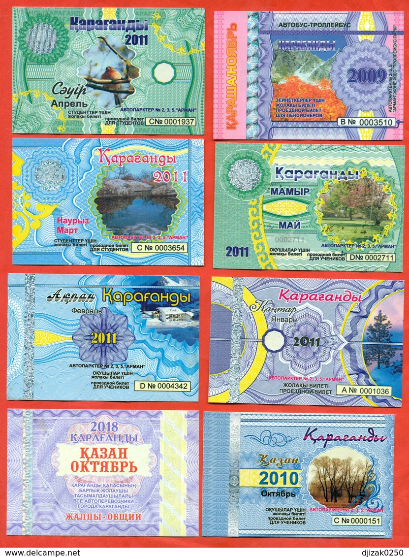 Kazakhstan . City Karaganda. Lot Of Eight Monthly Tickets. Plastic. - World