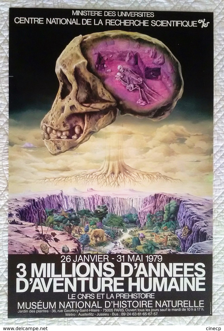 AFFICHE ANCIENNE ORIGINALE EXPOSITION 1979 LE CNRS ET LA PREHISTOIRE MUSEUM NATIONAL D'HISTOIRE NATURELLE - Beau Dessin - Manifesti