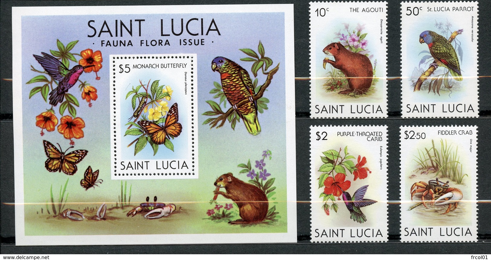 Sainte-Lucie, Yvert 526/529+BF26, Scott 538/541+542, MNH - St.Lucie (1979-...)