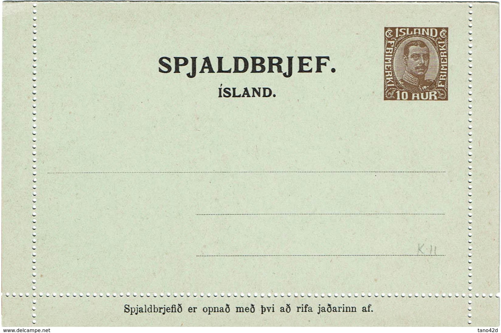 FRAL3- ISLANDE CARTE LETTRE 10aur MICHEL K11 NEUVE - Entiers Postaux