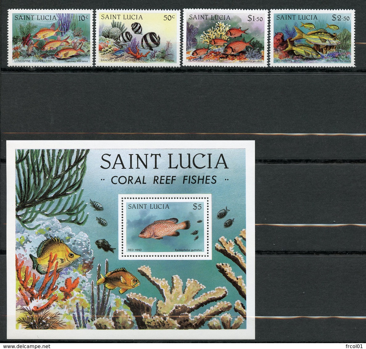 Sainte-Lucie, Yvert 594/597+BF36, Scott 612/615+616, MNH - St.Lucie (1979-...)