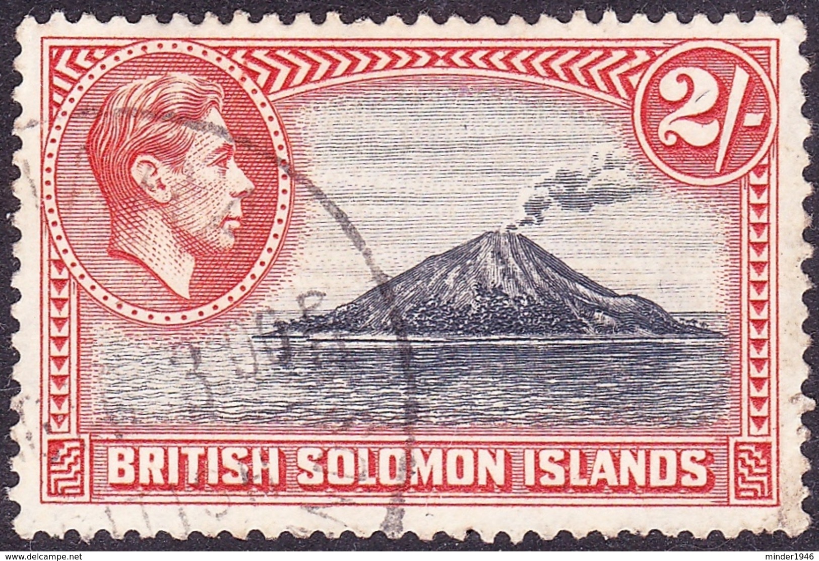 BRITISH SOLOMON ISLANDS 1939 KGVI 2/- Black & Carmine SG69 FU - British Solomon Islands (...-1978)