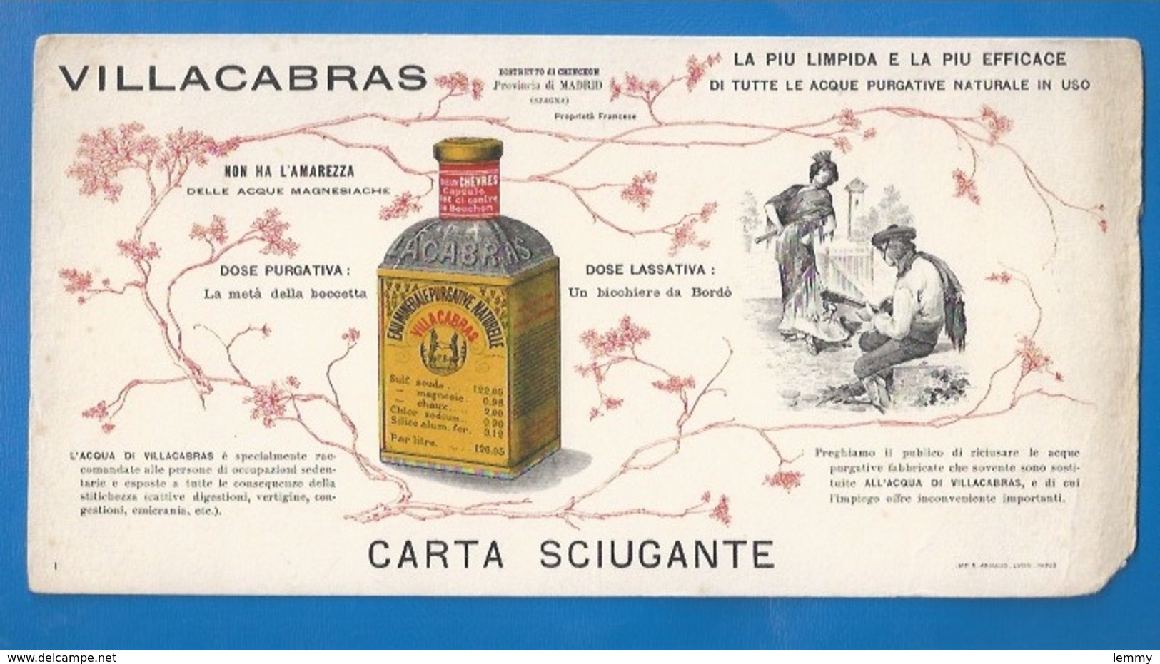 BUVARD ILLUSTRÉ - PRODUIT PHARMACEUTIQUE -  VILLACABRAS - EAU PURGATIVE NATURELLE - RARE - ATTENTION ETAT - Produits Pharmaceutiques