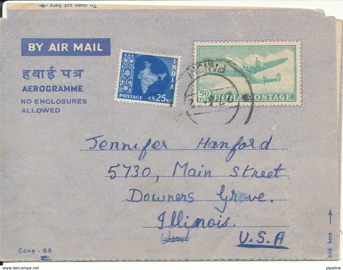 India Aerogramme Uprated And Sent To USA 27-4-1962 - Aerograms