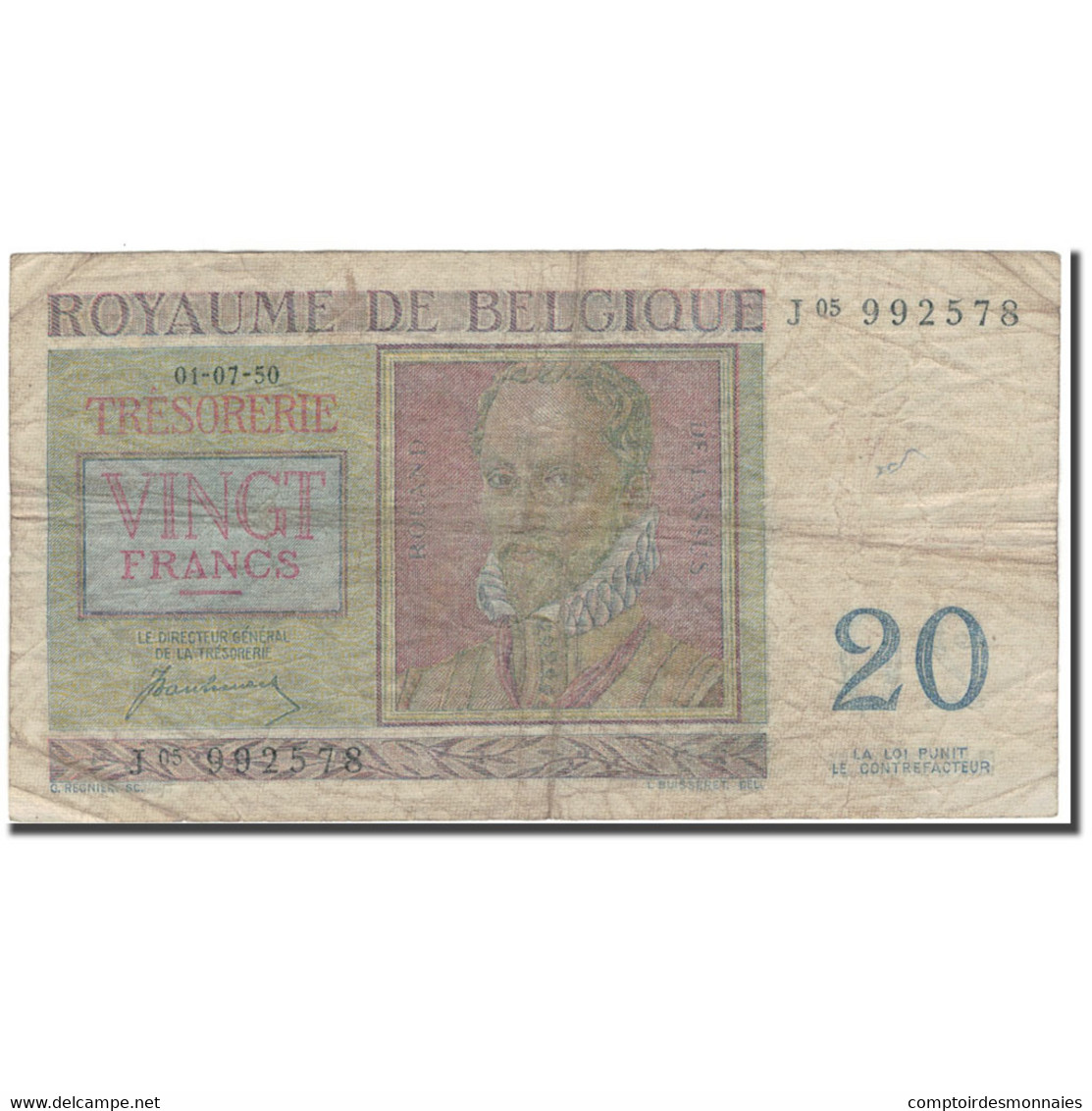 Billet, Belgique, 20 Francs, 1950-07-01, KM:132a, B - 20 Francos