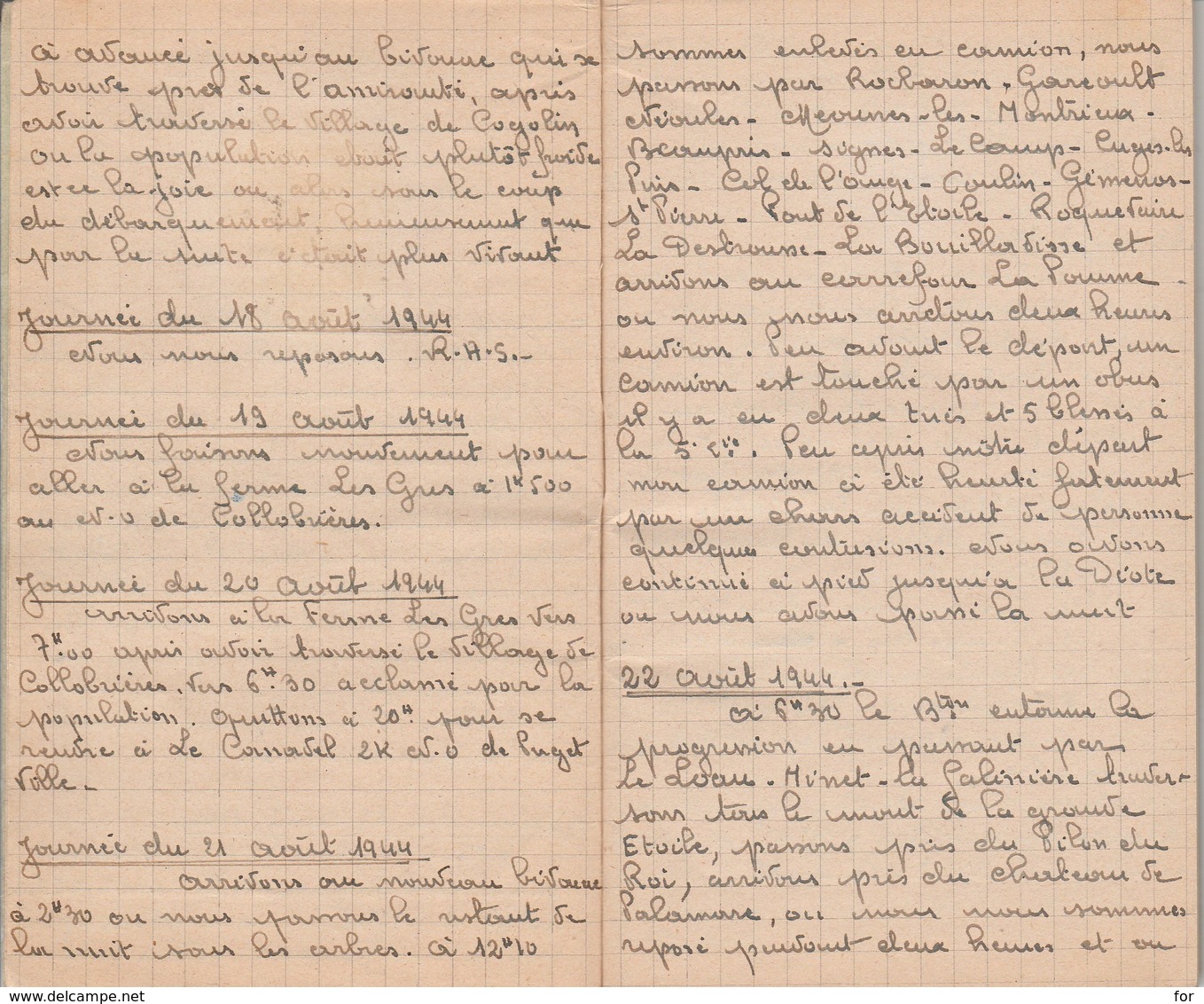 Militaire : Document : JOURNAL De MARCHE Campagne De France : 7. R.T.A. 2é BT. C.B.2 ( Du 15 Aout 1944 Au 28 Mai 1945 ) - Documents