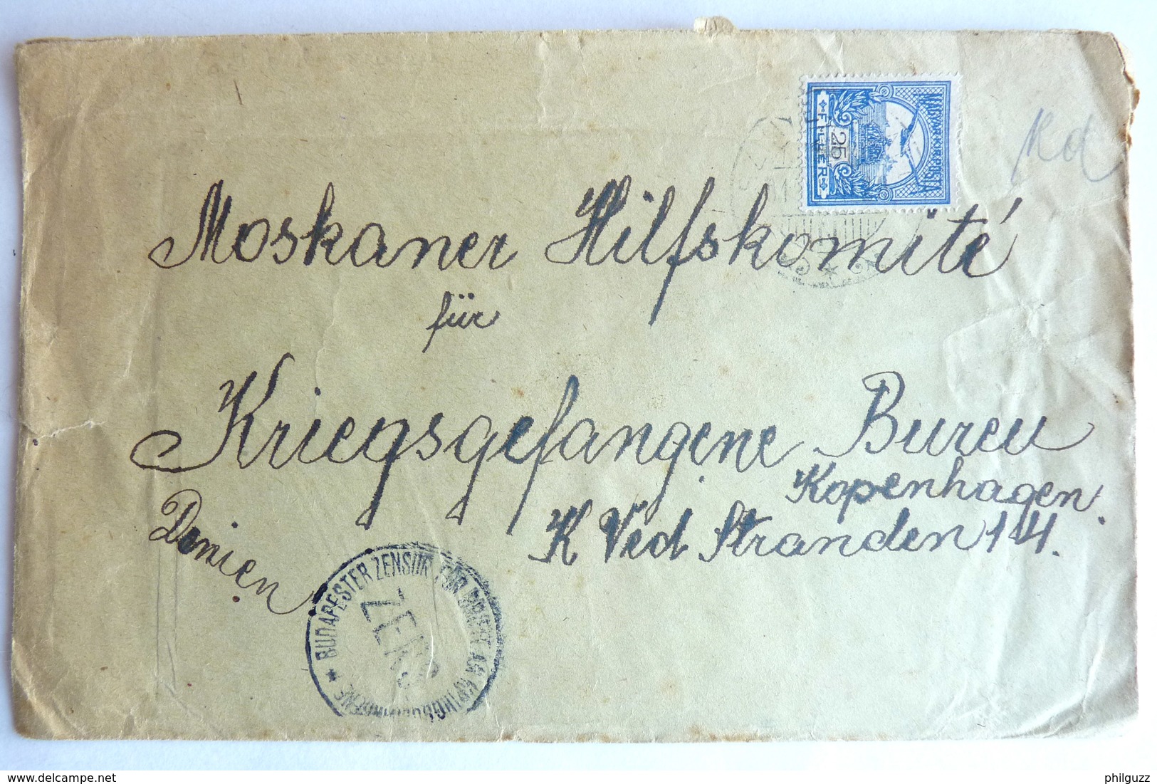 LETTRE DE PRISONNIER DE GUERRE AVEC CACHET DE CENSURE ZENS A DESTINATION DE COPENHAGUE - 1. Weltkrieg