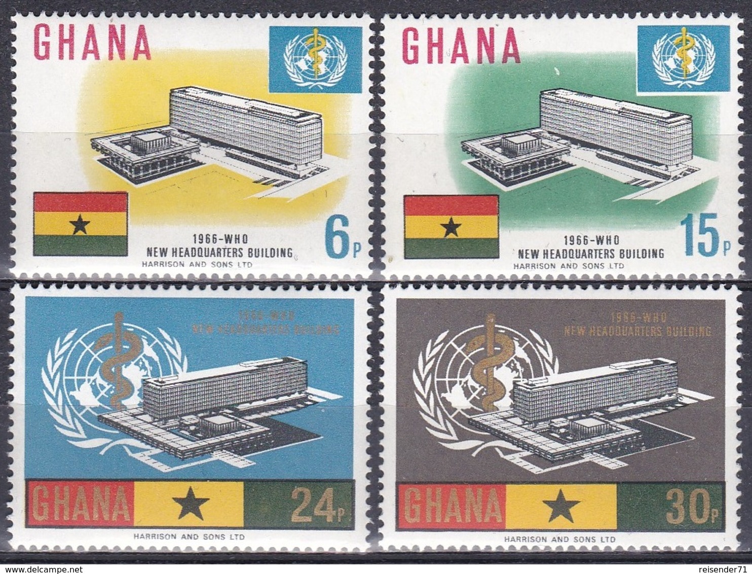 Ghana 1966 Organisationen UNO ONU Weltgesundheitsorganisation WHO Bauwerke Buildings Flaggen Flags, Mi. 257-0 ** - Ghana (1957-...)