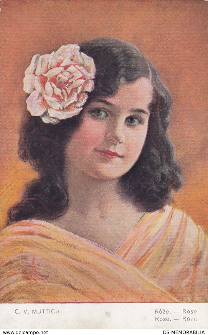 C.V.Muttich - Pretty Girl W Roses 1917 - Muttich, C.V.