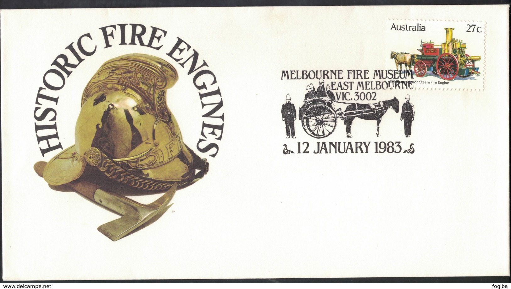AP67  Australia FDC 1983 Historic Fire Engines - Special Postcard Melbourne - Firemen