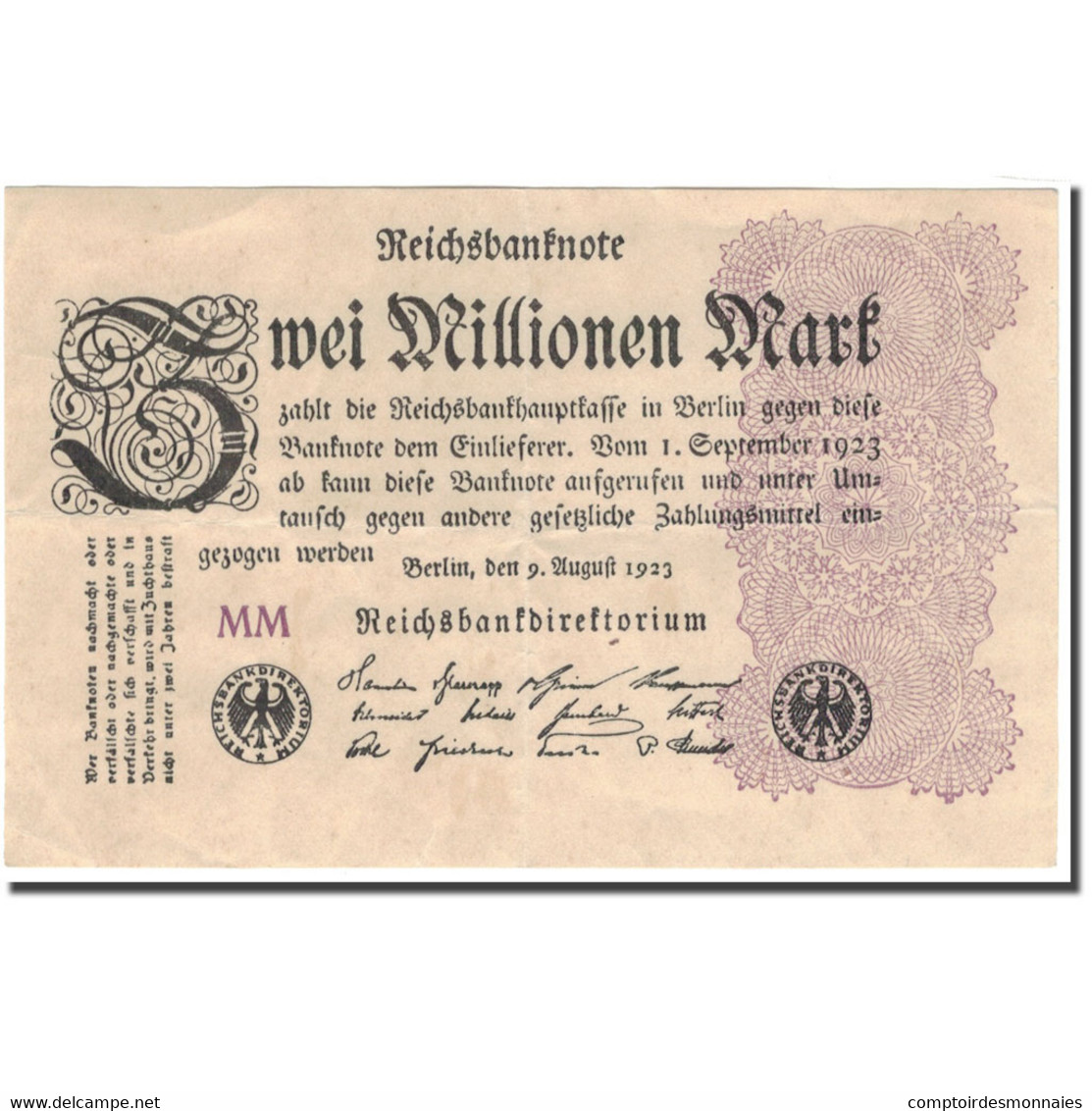 Billet, Allemagne, 2 Millionen Mark, 1923, KM:104a, TTB+ - 2 Mio. Mark